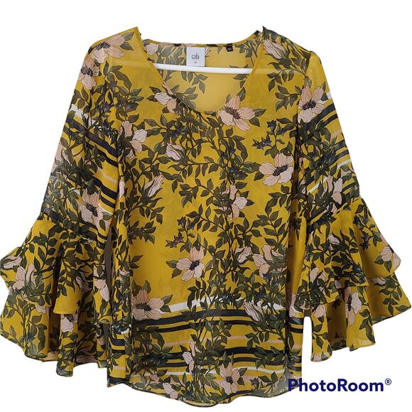 Cabi Top cottage core boho double ruffle sleeves, v neck floral top XS - Picture 1 of 4
